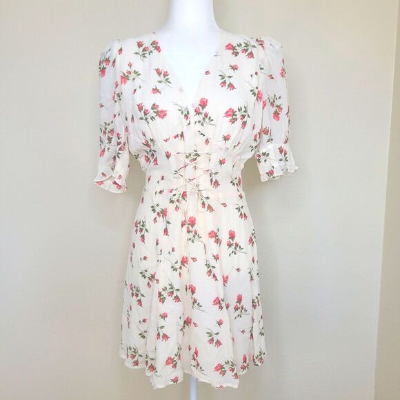 Reformation Steph Dress In Florence Size 10 Floral Print Lace Up front Flowy - Picture 1 of 16